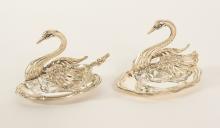PAIR OF SILVER "SWAN" SALT DISHES