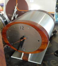 THREE VINTAGE ALARM CLOCKS AND MIRRORED CLOCK