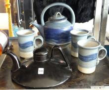 FOUR-PIECE TEA SET AND TEAPOT