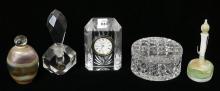 SCENT BOTTLES, DESK CLOCK AND TRINKET BOX