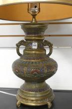 CHINESE ENAMELED BRASS TABLE LAMP