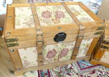 TWO WOOD STORAGE TRUNKS