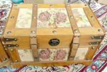 TWO WOOD STORAGE TRUNKS