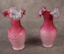 PAIR OF CASED SATIN GLASS VASES