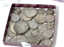 TWO PAPERWEIGHTS AND COINS