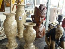 THREE VASES, TWO CARVINGS AND FIGURINE