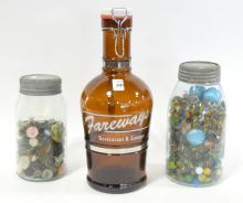 MARBLES, BUTTONS AND BOTTLE