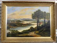 LARGE ANTIQUE EUROPEAN OIL PAINTING