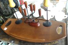 MCM CANDLESTICKS, CANDLES AND PLATTER