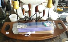 MCM CANDLESTICKS, CANDLES AND PLATTER
