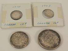 FOUR SILVER CANADIAN COINS