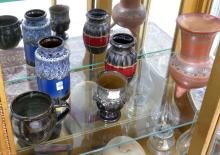 FIVE POTTERY VASES AND MUG