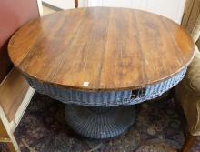 RUSTIC PINE AND WICKER TABLE