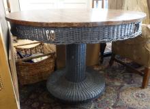 RUSTIC PINE AND WICKER TABLE