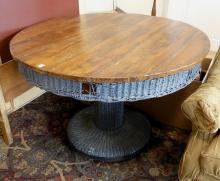 RUSTIC PINE AND WICKER TABLE