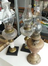 THREE OIL LAMPS AND RADIO LAMP