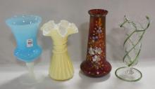 FOUR ART GLASS VASES