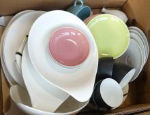 TWO BOX LOTS OF MCM POTTERY DISHES