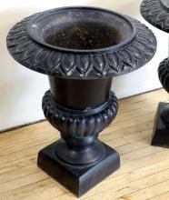 PAIR OF CAST IRON GARDEN URNS