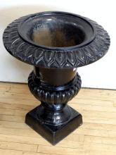 PAIR OF CAST IRON GARDEN URNS