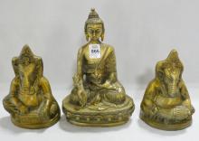 THREE BRASS RELIGIOUS FIGURINES