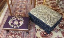 TWO FOOTSTOOLS & TABLE