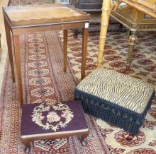 TWO FOOTSTOOLS & TABLE