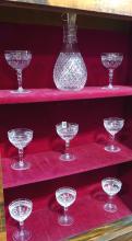 CRYSTAL CARAFE AND WINE GLASSES