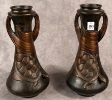 PAIR OF JAPANESE BRONZE "TURTLE" VASES