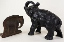 CAST IRON "ELEPHANT" BANK AND BOOKEND