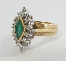 GOLD RING WITH EMERALD AND DIAMONDS