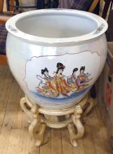 LARGE CHINESE PORCELAIN JARDINIERE ON STAND