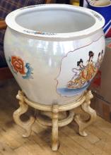 LARGE CHINESE PORCELAIN JARDINIERE ON STAND