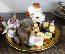 TWO TRAY LOTS OF FIGURINES, ETC.