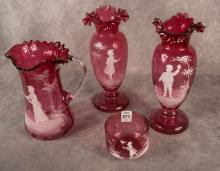 FOUR PIECES OF MARY GREGORY GLASS