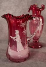 FOUR PIECES OF MARY GREGORY GLASS