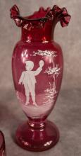 FOUR PIECES OF MARY GREGORY GLASS