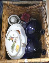 BASKET OF ASSORTED CHINA