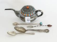 SILVER TEAPOT AND CUTLERY