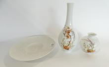 TWO KAISER VASES AND ROSENTHAL PLATE