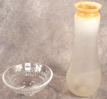 SIGNED ART GLASS VASE AND CRYSTAL BOWL