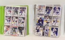 TWO BINDERS, TIN AND BOX OF HOCKEY CARDS