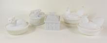 FIVE MILK GLASS NESTING DISHES