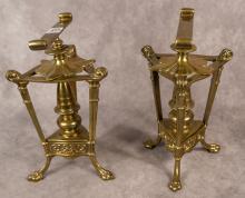 PAIR OF FOOTED BRASS STANDS