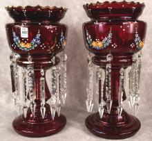 PAIR OF RUBY GLASS LUSTRES