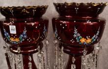 PAIR OF RUBY GLASS LUSTRES