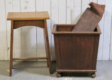 OAK STOOL AND WASTE BIN