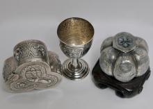 HALLBERG SILVER GOBLET, ETC.