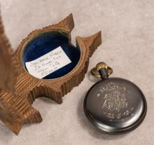 GERMAN POCKET WATCH WITH WOODEN CASE