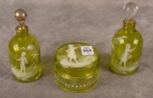 MARY GREGORY SCENT BOTTLES AND TRINKET BOX